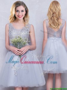 Scoop Sleeveless Zipper Damas Dress Grey Tulle