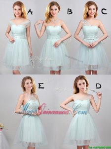 Stylish Off the Shoulder Tulle Sleeveless Mini Length Quinceanera Court Dresses and Lace and Appliques and Belt