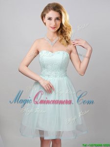 Suitable Sweetheart Sleeveless Tulle Dama Dress for Quinceanera Lace and Appliques Lace Up