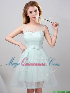 Apple Green Scoop Neckline Lace and Appliques and Belt Dama Dress Sleeveless Lace Up