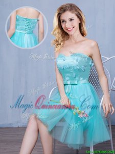 Sweetheart Sleeveless Tulle Damas Dress Lace and Appliques and Bowknot Lace Up