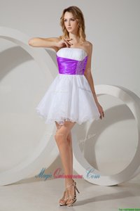 Mini Length A-line Sleeveless White And Purple Damas Dress Zipper