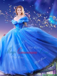 Attractive Cinderella Off the Shoulder Sleeveless Floor Length Beading and Bowknot Lace Up Quinceanera Dress with Royal Blue