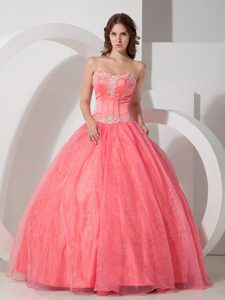 Watermelon Sweetheart Appliqued Quinceanera Party Dresses