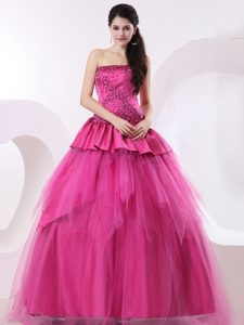 2013 Strapless Ball Gown Hot Pink Sweet 16 Dresses in Patulul