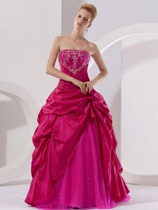 Affordable Strapless Hot Pink Pick Ups Quinceanera Gowns