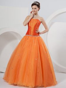 Simple Orange Strapless Ball Gown Rhinestones Sweet 16 Dresses