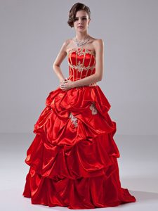 Fast Shipping Strapless Pick Ups Appliqued Quinceanera Dresses