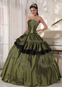 inexpensive Olive Green Ruffled Appliqued Quinceanera Dresses