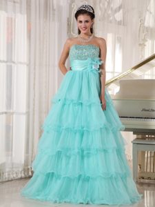 Apple Green Strapless Ruffled Beaded Cupcake Sweet 16 Dress