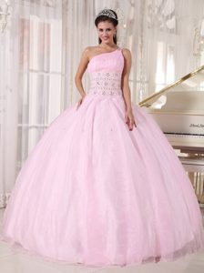 2013 Baby Pink one Shoulder Sweet 16 Dresses with Rhinestones