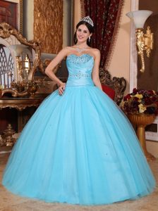 Baby Blue Tulle Beaded Sweet 15 Dresses with Appliques in Illinois 2014