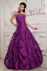 inexpensive Purple Strapless La Quinceanera Dress with Beading Taffeta