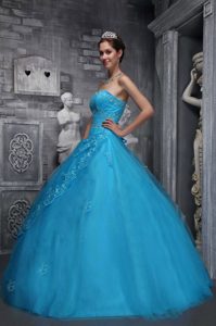 Blue Sweetheart Dresses for a Quinceanera Appliques Taffeta for Hawaii