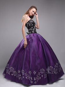 Latest Black and Eggplant Purple Dress for Quince Sweetheart Organza