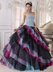 Colorful Strapless Dresses for Quinceanera Ruffled Layers for Delaware