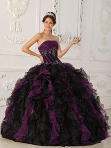 Organza Ruffled Layers Quinceanera Dresses Strapless with Embroidery