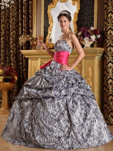 Luxurious Sweetheart Zebra Printed Quinceanera Party Dress with Sash