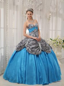 Wonderful Blue Ball Gown Zebra Sweetheart Dresses for a Quinceanera