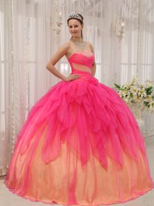 Romantic Hot Pink Ball Gown Beading Quinceanera Dresses in Organza