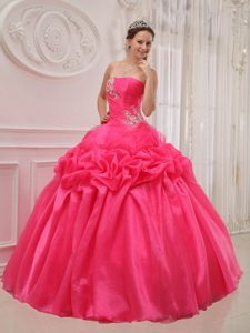 New Hot Pink Strapless Dress for Quince Organza Taffeta and Organza