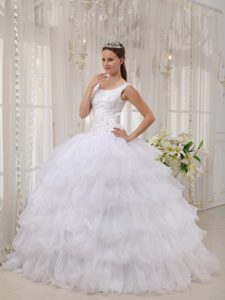 Pretty Bateau Appliques Organza Dress for Sweet 15 with Cutout Back