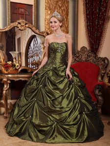Modest Beading Pick-ups Sweet 16 Dresses Sweetheart in Olive Green