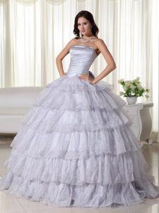 Gray Ruffled Layers Beading Dresses for a Quince Hand Made Flowers