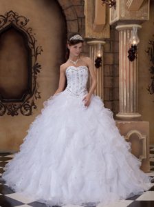 White Ruffled Dresses for a Quince Organza with Beading in Brampton