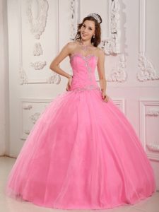 Perfect Appliques Sweetheart Tulle La Quinceanera Dresses in Rose Pink