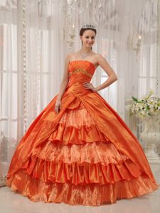 Romantic Orange Lace-up Ruffled Layers Quinceneara Gown with Ruche