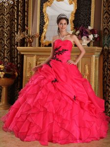 Exquisite Red Quinceanera Dresses Appliques Organza Ruffles in Homer