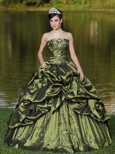 Pick ups and Appliques Taffeta Sweet 16 Dresses in Olive Green 2013