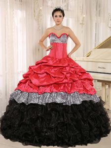 Pick ups Watermelon and Black Quinceanera Gown Dresses of Leopard