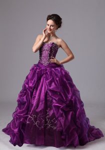 Pick ups and Embroidery Accent Purple Brush Quinceanera Gowns