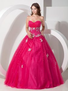 Appliqued Tulle Sweetheart Quinceanera Gowns in Coral Red 2013