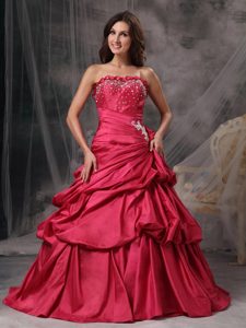 Red A-line Taffeta Quinces Dresses with Beading and Pick ups 2013