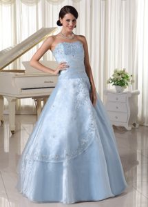 Appliqued Organza Sweetheart Quinceanera Dresses in Light Blue