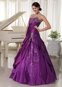 Purple Taffeta and Organza Quinceanera Dresses with Embroidery