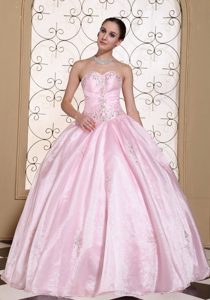 Sweetheart Baby Pink Quinceanera Dress with Beading in Taffeta and Organza