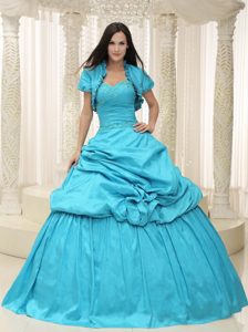 Sweetheart Taffeta Quinceanera Dress with Pick-ups and Embroidery in Teal