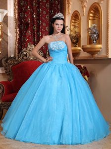 Organza Strapless Baby Blue Quinceanera Dress with Appliques and Beading