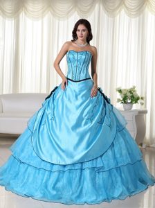 Aqua Blue Strapless Quinceanera Dress with Beading in Organza and Taffeta