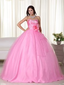 Sweetheart Pink Quinceanera Dress with Beading and Hand Made Flowers