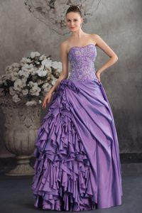 Lavender Ruffled Quinceanera Dress with Hand Made Flowers and Embroidery