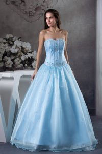 A-Line Sweetheart Ice Blue Sweet 16 Dress with Embroidery and Beading
