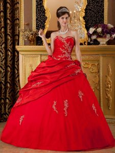 Red Quinceanera Dress with Appliques and Asymmetric Ruffled Layers