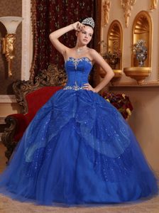 Sweetheart Blue Quinceanera Dress with Beading and Layers by Shinning Fabric