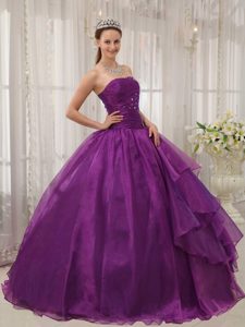 Organza Strapless Purple Quinceanera Dress with Beading and Ruffles