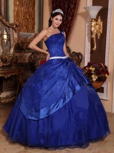 One Shoulder Royal Blue Quinceanera Dress with Asymmetric Layers